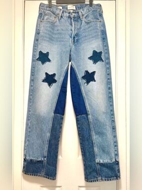 Universal Thread Light Blue Denim Jeans with Dark Blue Star Patches